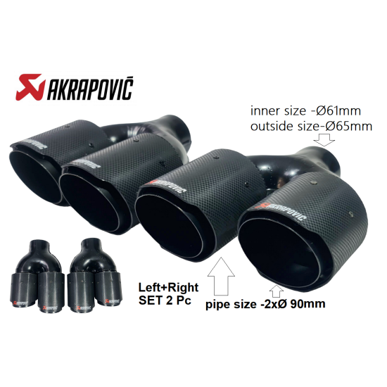 Комплект ( Ляв и Десен) Двоен Накрайник за Ауспух Akrapovic 61mm-Накрайници за ауспух%