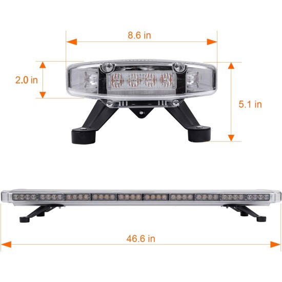 120 см 88 LED Мощна аварийна сигнална лампа  ЛЕД блиц маяк, буркан, лед бар, 12-24V,15 режима на работа жълта за пътна помощ, платформа, снегорин, багер, бус, ван и др.-Сигнални лампи / Маяци%