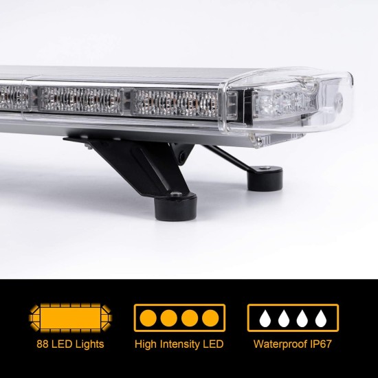 120 см 88 LED Мощна аварийна сигнална лампа  ЛЕД блиц маяк, буркан, лед бар, 12-24V,15 режима на работа жълта за пътна помощ, платформа, снегорин, багер, бус, ван и др.-Сигнални лампи / Маяци%