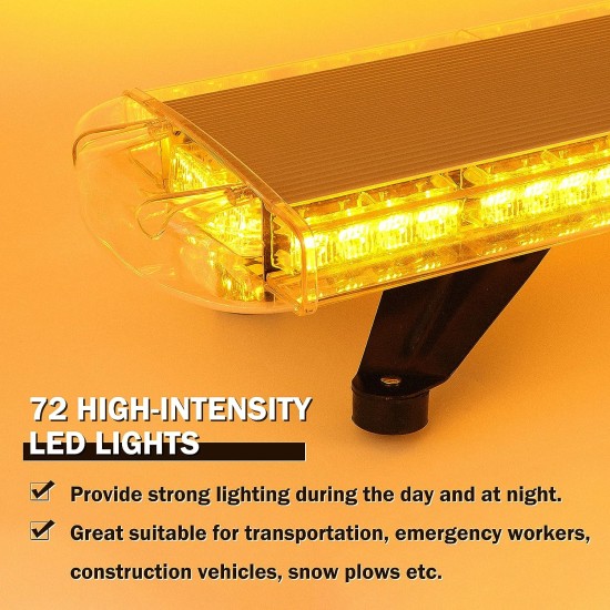 96.5 см 72 LED ЛЕД 72W мощна аварийна диодна сигнална лампа блиц 12-24V 15 режима на работа жълта оранжева светлина E-Mark Е9 за пътна помощ платформа снегорин багер и др.-Сигнални лампи / Маяци%