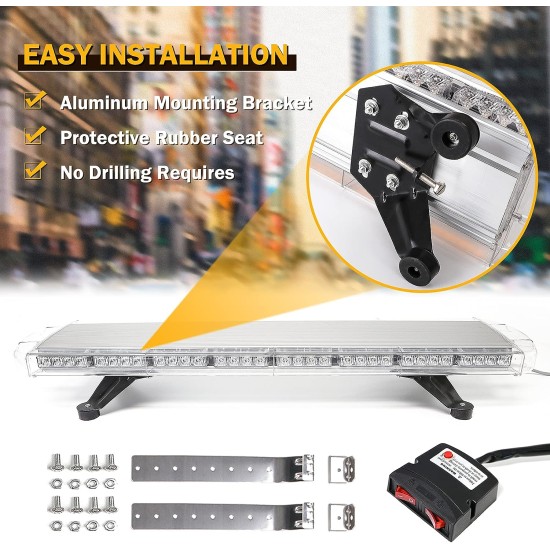 96.5 см 72 LED ЛЕД 72W мощна аварийна диодна сигнална лампа блиц 12-24V 15 режима на работа жълта оранжева светлина E-Mark Е9 за пътна помощ платформа снегорин багер и др.-Сигнални лампи / Маяци%