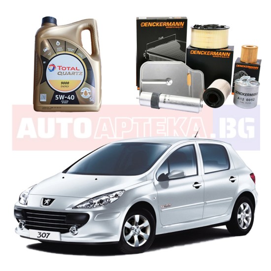 Комплект Масло TOTAL  + Филтри  DENCKERMANN  за PEUGEOT 307 (3A/C) 1.6 HDi 110 / 109hp/2004-2009
