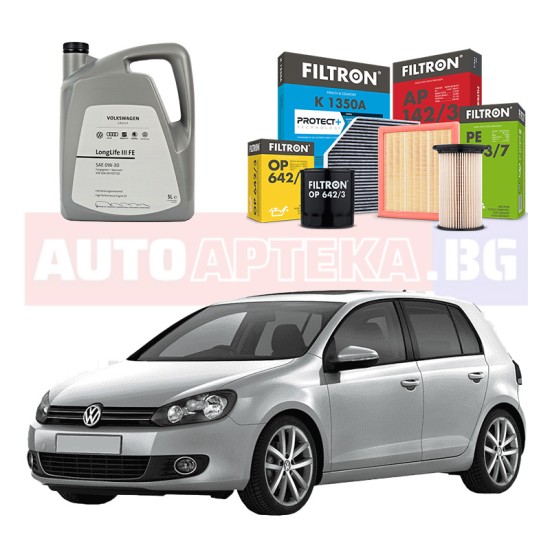 Комплект оригинално масло VW + Филтри  FILTRON за VW GOLF 6 ,VI (5K1) 1.6 TDI/ 105hp/ 2009-2012