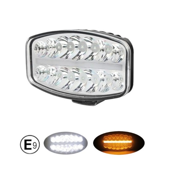 80W LED Лед Фар Халоген С Три Функции Неон ефект Бяло-Жълто/Оранжево Neon  4100lm 12V - 24V E-Mark Подходящ За DAF MAN Scania Volvo Iveco 24,5см x 13,9см