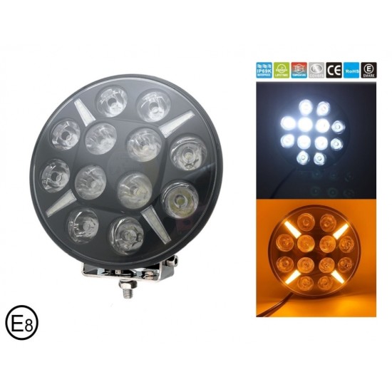 LED Халоген Фар Бял - Оранжев , Диоден, Габарит Ø 218 мм 12V, 24V, 12 Диода, за джип, камион, трактор, багер, земеделски машини и др-Халогени%