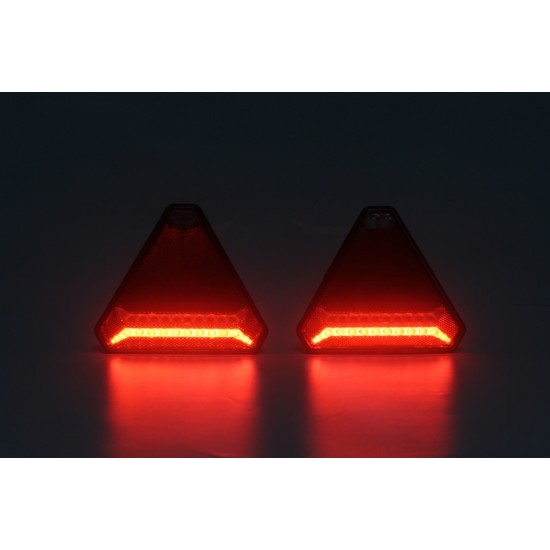 Комплект Безжични Преносими Диодни Лед Led Стопове Wireless с Магнит и Вендуза Неон Neon Ефект Иновационен дизайн триъгълна форма 12V за Ремарке Каравана Платформа и др.-Стопове за камиони и ремаркета%