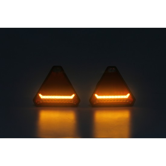Комплект Безжични Преносими Диодни Лед Led Стопове Wireless с Магнит и Вендуза Неон Neon Ефект Иновационен дизайн триъгълна форма 12V за Ремарке Каравана Платформа и др.-Стопове за камиони и ремаркета%