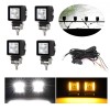 4бр Комплект Лед LED Халогени Лампи с окабеляване Бяла Flood + Оранжева DRL Светлина 12V - 24V за Off Road 4X4 SUV джип мотор автомобил камион градина и др-LED барове%