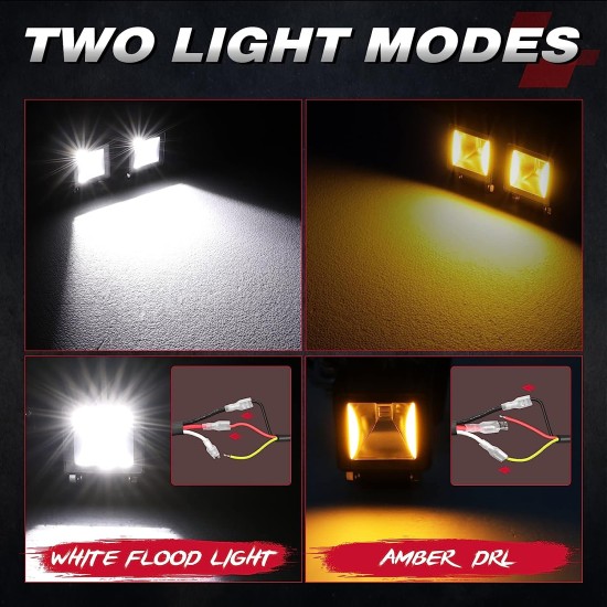 4бр Комплект Лед LED Халогени Лампи с окабеляване Бяла Flood + Оранжева DRL Светлина 12V - 24V за Off Road 4X4 SUV джип мотор автомобил камион градина и др-LED барове%