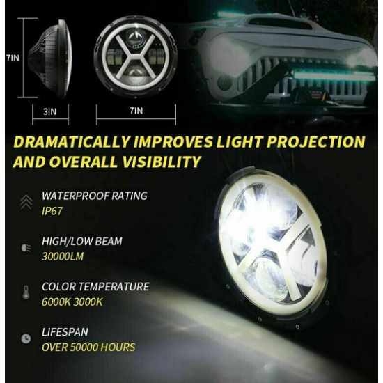 7" Лед Led Халоген за Джип ,Мотор - Водоустойчив-Халогени%