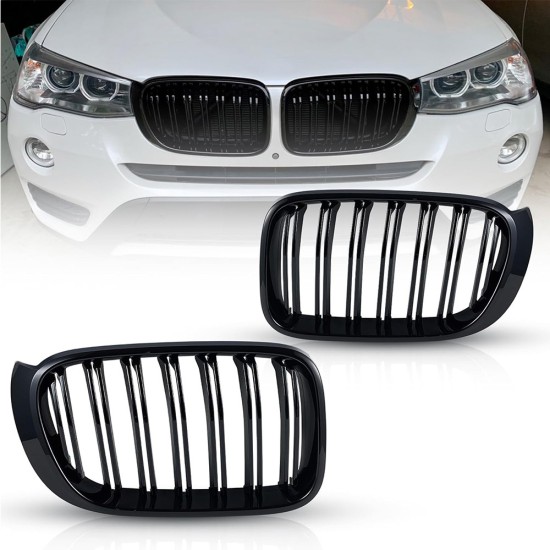 Двойни Бъбреци Решетки За БМВ BMW X3 X4 FACELIFT F25 F26 2014 - 2017г. Черен Гланц Лак