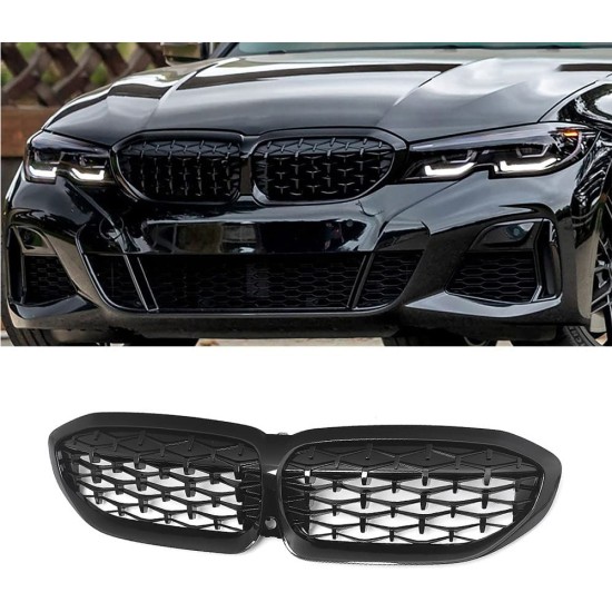 Бъбреци Решеткa за BMW 3-та Серия G20 Sedan 2019+, G21 Touring, G28 Sedan Diamond Style Черен Гланц