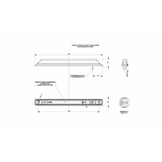 LED Лед Диоден Габарит Маркер, Оранжев, 25,5cm, 12V - 24V, E-Mark-Маркери за камиони и ремаркета%