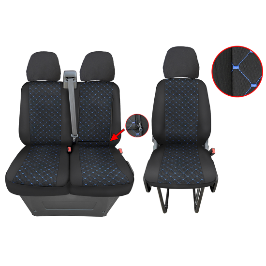 2+1 Тапицерия за Iveco Daily 2018+ / Калъфи за седалки за Ивеко Дейли 2018+ / Син шев