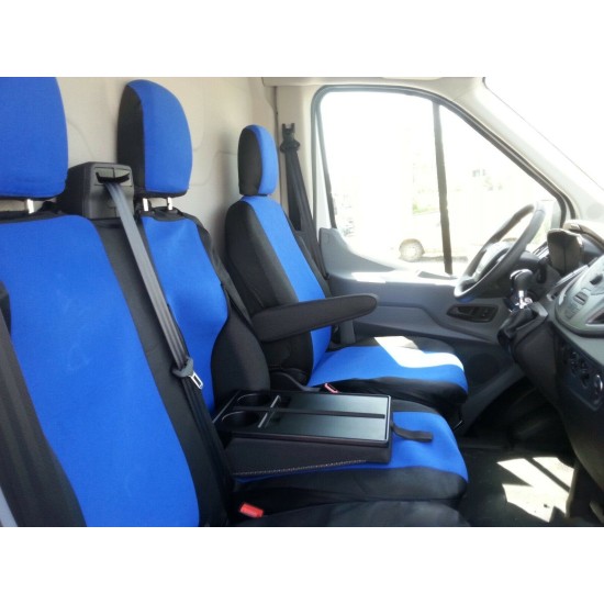 2+1 комплект калъфи / тапицерия - специално ушити за Ford Transit 2013+ с отвор за барчето на двойната седалка - 2 цвята черно или синьо