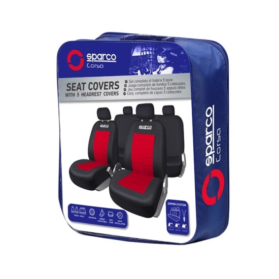 Универсална тапицерия SPARCO, червен цвят, 9 части