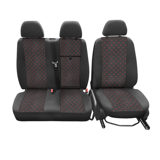 2+1 Тапицерия за Mercedes Sprinter 2006+ / Калъфи за седалки за Мерцедес Спринтер  2006+ / Червен шев