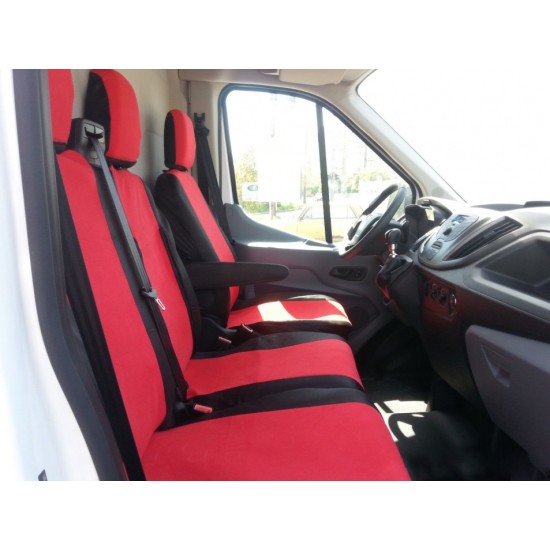 2+1 Tапицерия  за Ford Transit 2013+ / с отвор за барчето на двойната седалка - черно и червено