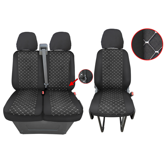 2+1 Тапицерия за Iveco Daily 2018+ / Калъфи за седалки за Ивеко Дейли 2018+ / Бял шев